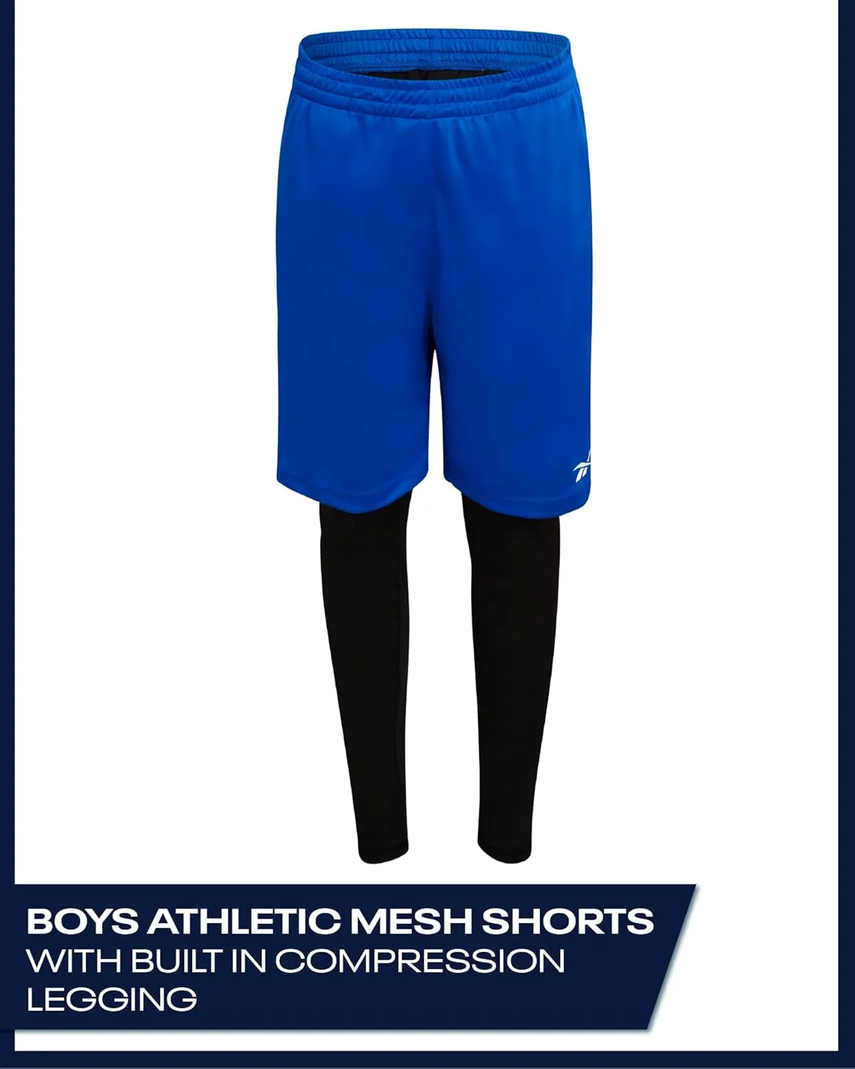 Reebok Boys Basketball Shorts - 2-in-1 Boys Athletic Shorts for Running with Compression Leggings, Pockets, and Drawstring