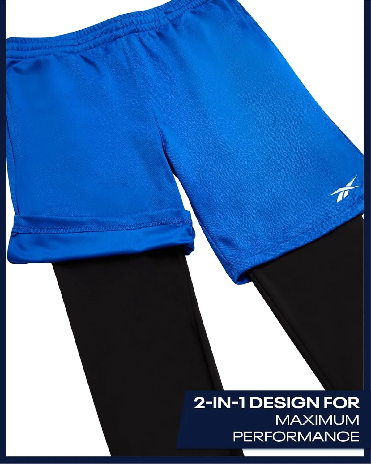 Reebok Boys Basketball Shorts - 2-in-1 Boys Athletic Shorts for Running with Compression Leggings, Pockets, and Drawstring