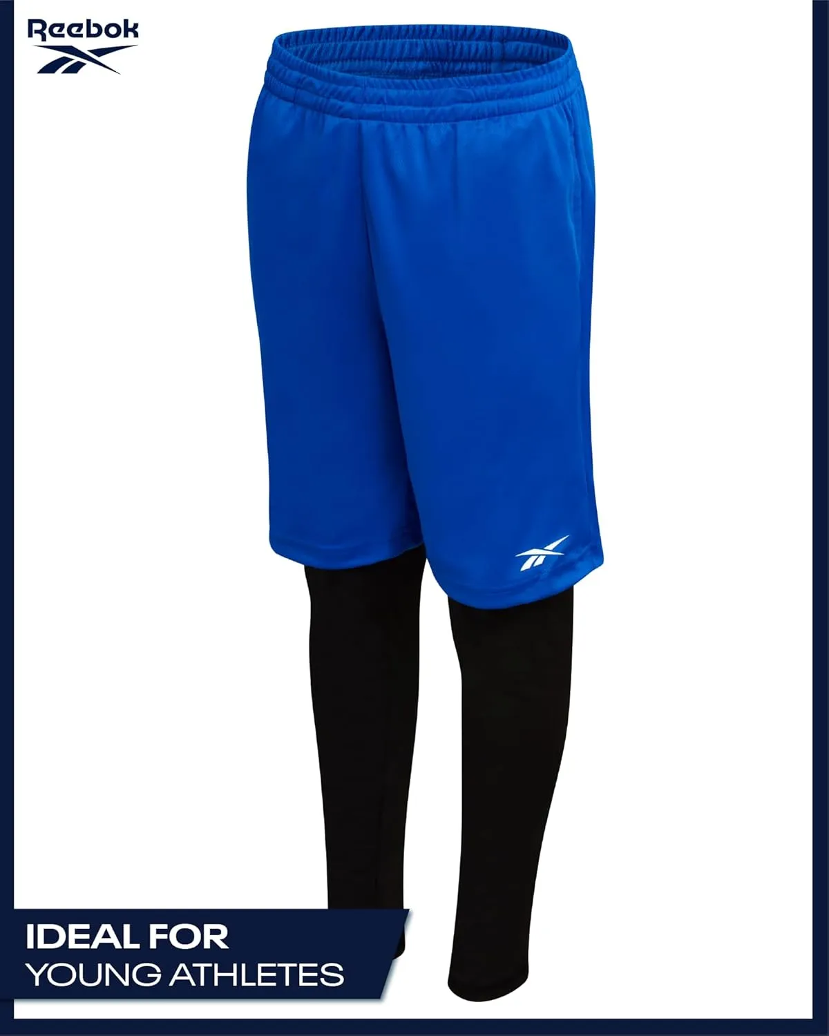 Reebok Boys Basketball Shorts - 2-in-1 Boys Athletic Shorts for Running with Compression Leggings, Pockets, and Drawstring