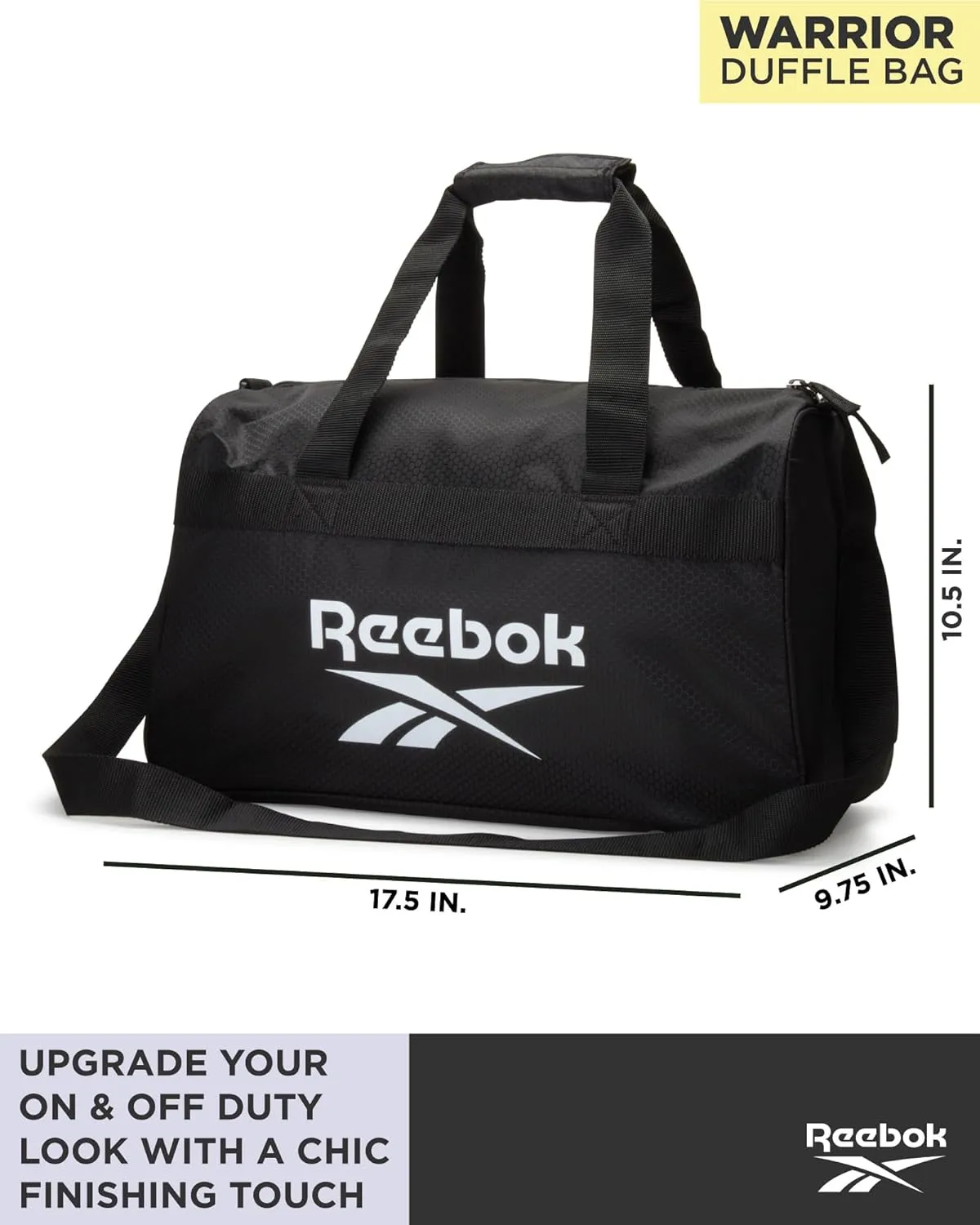 Reebok Duffle Bag – Gym Bag for Women & Men, Carry On and Overnight Duffle for Travel & Fitness, Size Small, Warrior II Black