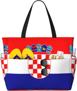Republic of Croatia flag Print 28L Beach Tote Bag, Water-resistant Travel Tote, Lightweight Gym & Camping Carryall