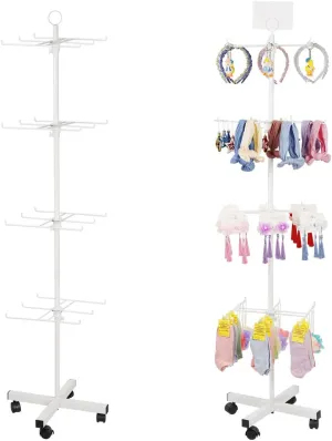 Retail Display Stand Rotating Display Stand 4 Tier Spinning Display Stand for Craft Shows, Jewelry, Keychain, Earring Adjustable Height Retail Display Racks (White)