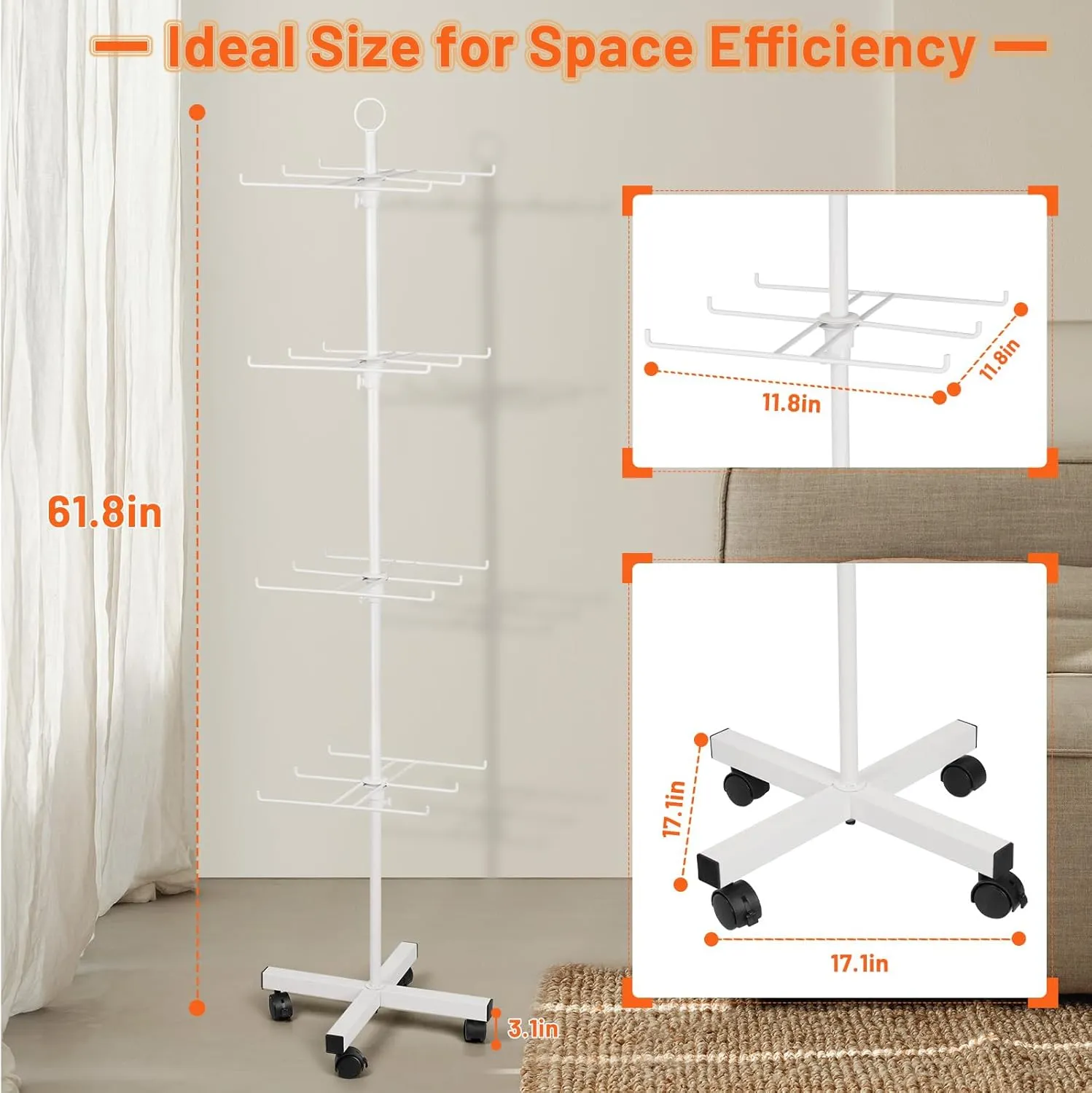 Retail Display Stand Rotating Display Stand 4 Tier Spinning Display Stand for Craft Shows, Jewelry, Keychain, Earring Adjustable Height Retail Display Racks (White)