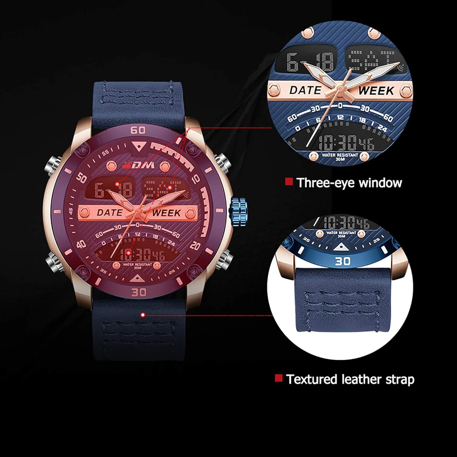 Retro Analog Business Wristwatc,Fashion Simple Analog Watch with Luminous, Alarm Clock,Leather Band Large Dial A