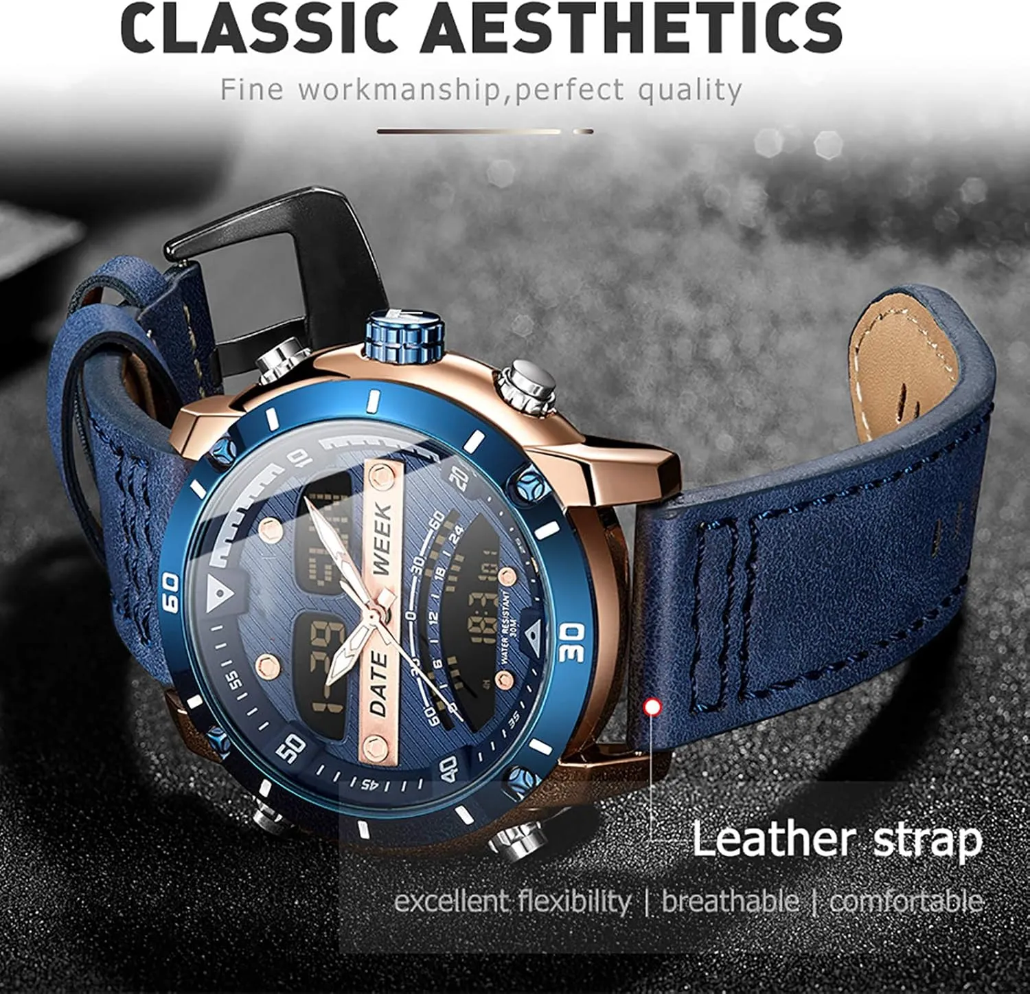 Retro Analog Business Wristwatc,Fashion Simple Analog Watch with Luminous, Alarm Clock,Leather Band Large Dial A