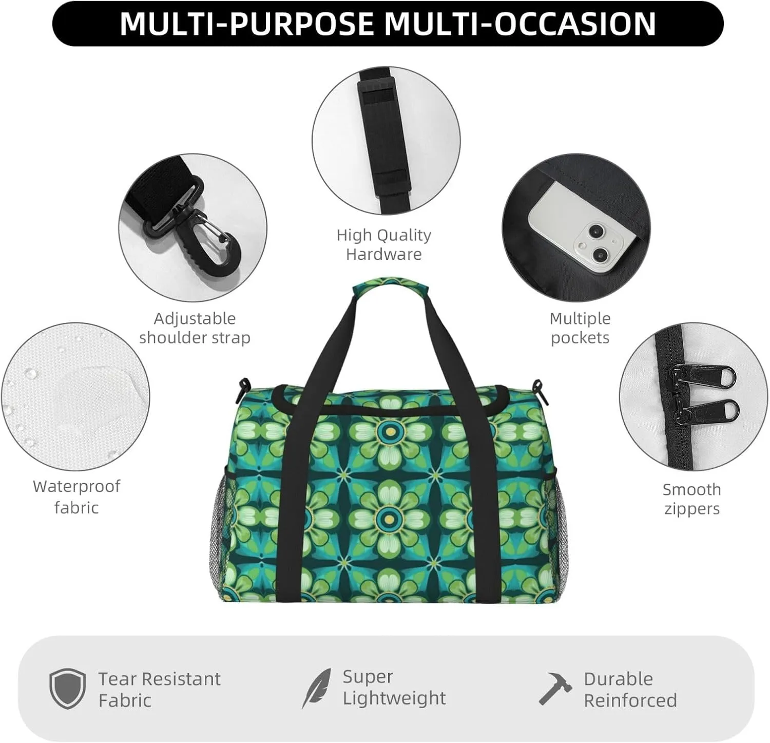 Retro Floral Art Duffle Bag Foldable Travel Tote Bag Carry On Large Weekender Overnight Bags Waterproof Gym Bag For Women Men