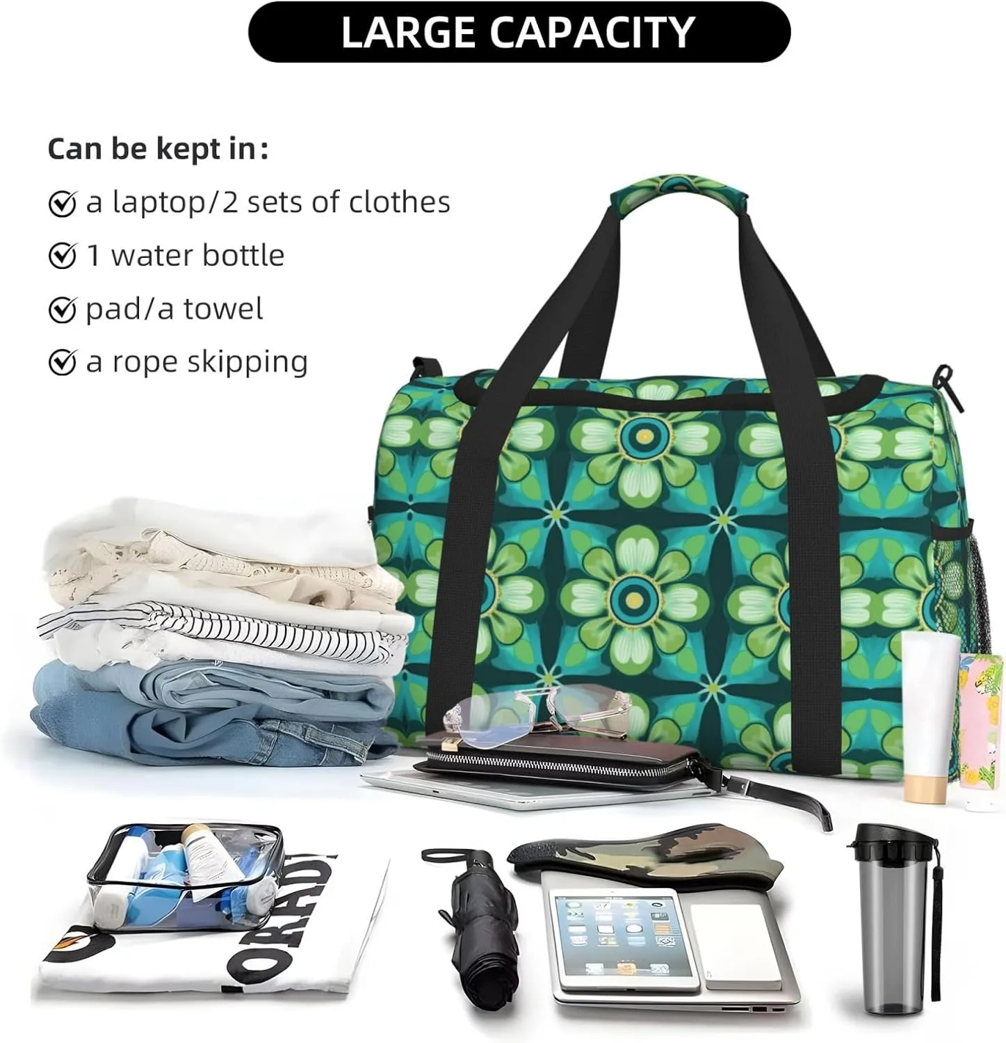 Retro Floral Art Duffle Bag Foldable Travel Tote Bag Carry On Large Weekender Overnight Bags Waterproof Gym Bag For Women Men