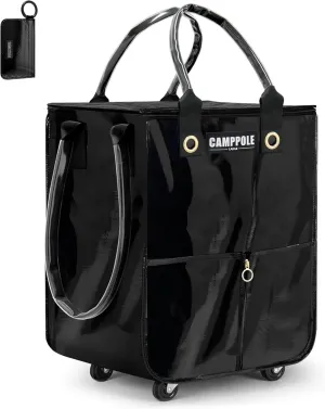 Reusable Grocery Bag On Wheels, Shopping Carts for Groceries, Lightweight Rolling Tote, Folding Grocery Cart Carries Up to 66 lb, Black Water-Proof Bag for Moving, Travel, Camping