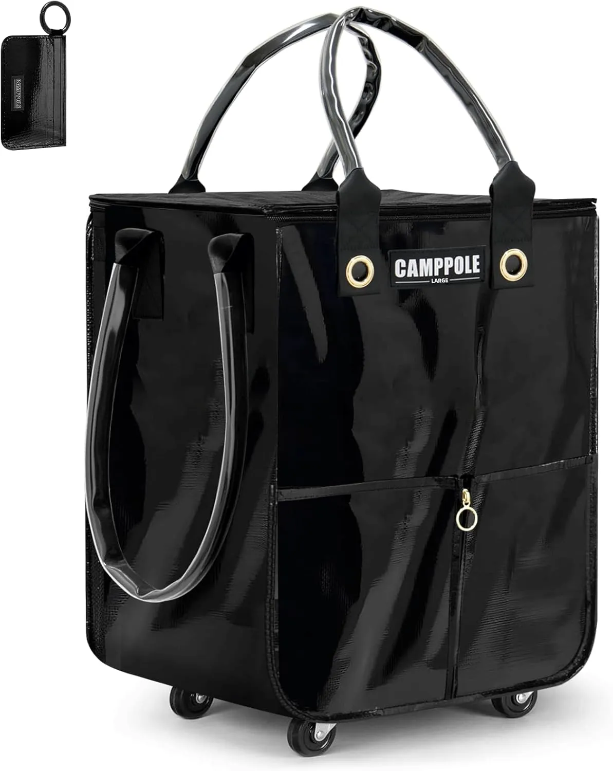 Reusable Grocery Bag On Wheels, Shopping Carts for Groceries, Lightweight Rolling Tote, Folding Grocery Cart Carries Up to 66 lb, Black Water-Proof Bag for Moving, Travel, Camping