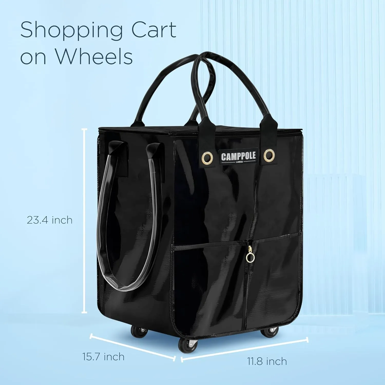 Reusable Grocery Bag On Wheels, Shopping Carts for Groceries, Lightweight Rolling Tote, Folding Grocery Cart Carries Up to 66 lb, Black Water-Proof Bag for Moving, Travel, Camping