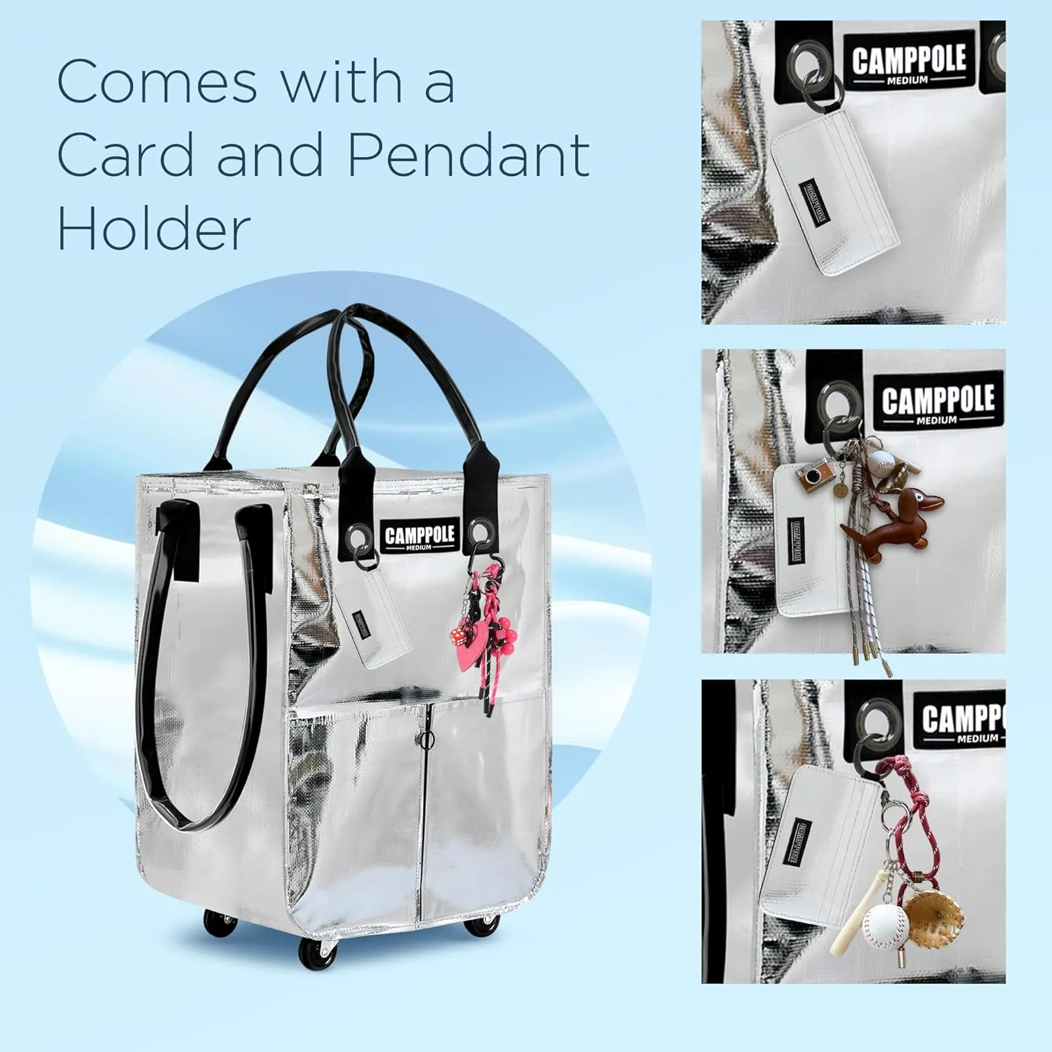 Reusable Grocery Bag On Wheels, Shopping Carts for Groceries with Card Holder, Lightweight Rolling Tote, Folding Grocery Cart Carries Up to 66 lb, Water-Proof Bag for Moving, Travel, Camping, Medium