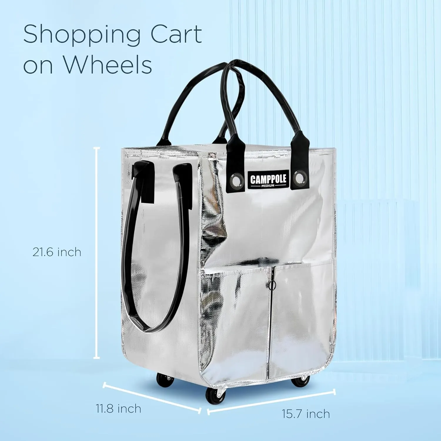 Reusable Grocery Bag On Wheels, Shopping Carts for Groceries with Card Holder, Lightweight Rolling Tote, Folding Grocery Cart Carries Up to 66 lb, Water-Proof Bag for Moving, Travel, Camping, Medium
