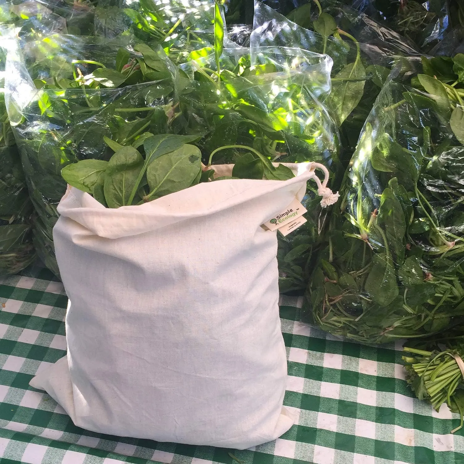 Reusable Grocery Shopping 8 Bag Gift or Starter Set, Washable, Durable, Organic Cotton, Natural with Black