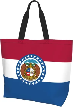 Reusable One Shoulder Shopping Bag, Missouri State Flag Women One Shoulder Casual Tote Bag, Multipurpose Large Shopping Bag