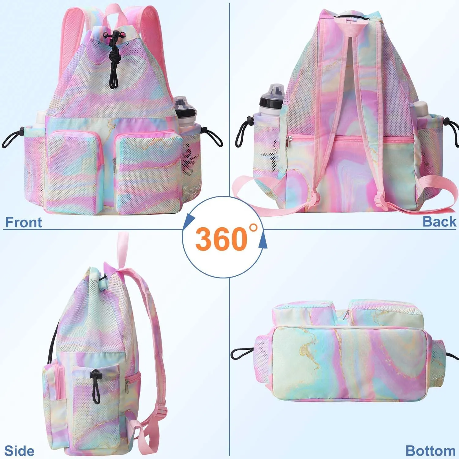 RHCPFOVR Mesh Swim Bags for Swimmers - Drawstring Backpack for Women Men Girls Swim Team Gear Swimming Beach Gym Bag Sports Pool