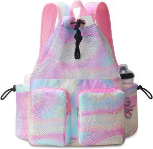 RHCPFOVR Mesh Swim Bags for Swimmers - Drawstring Backpack for Women Men Girls Swim Team Gear Swimming Beach Gym Bag Sports Pool