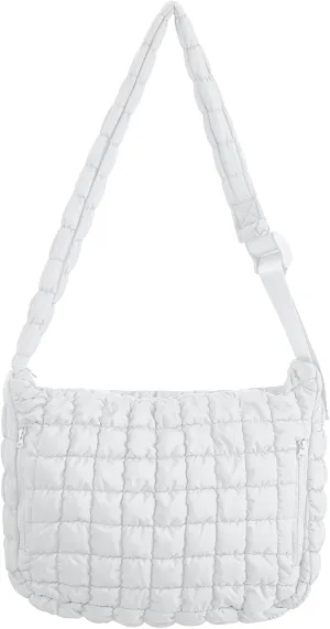 RM ROOMERS Large Puffer Tote Bag for Women White Hobo Crossbody Shoulder Bag for Gym Cute Puffy Travel Tote Bag with Zipper