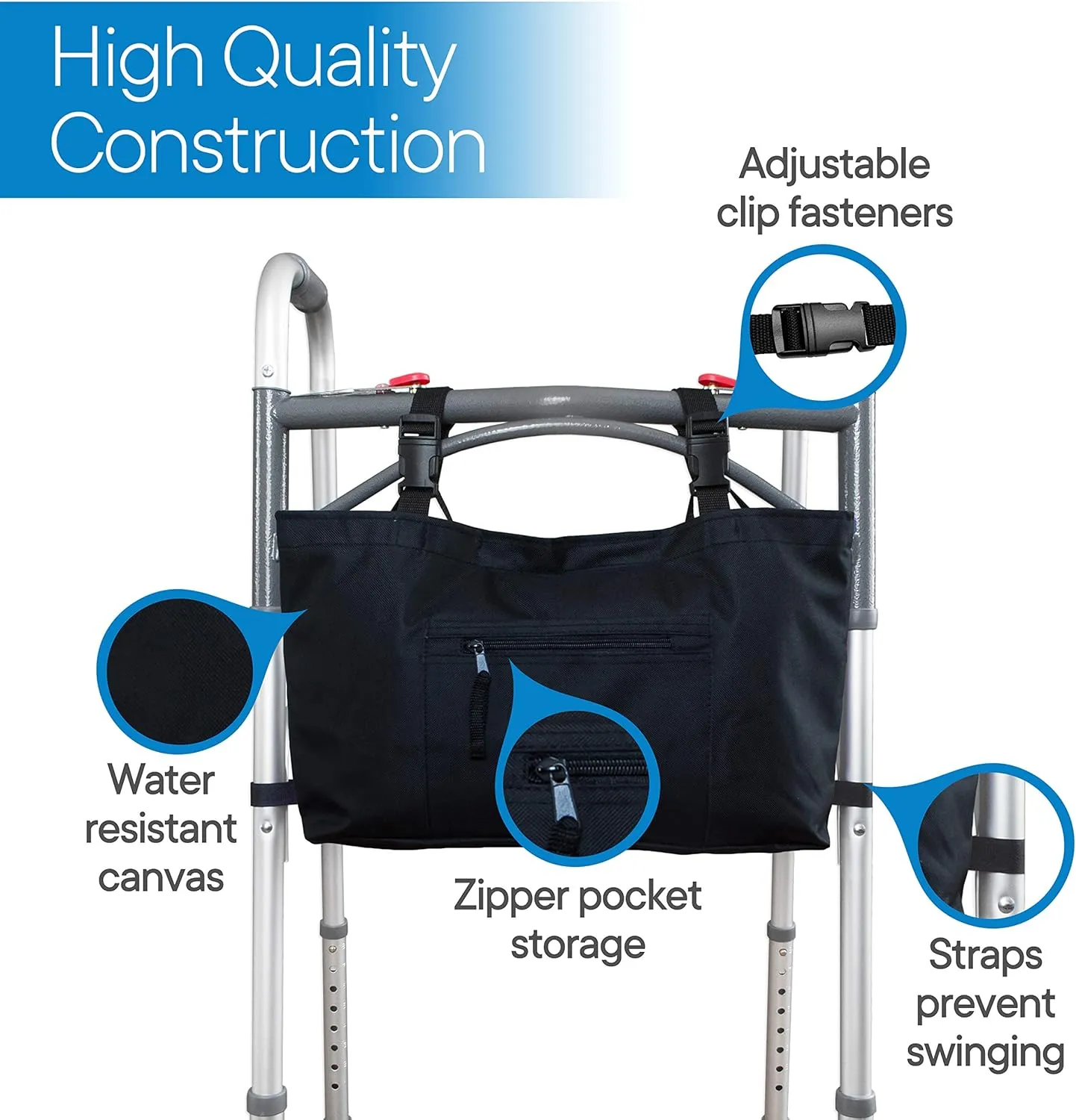 RMS Water Resistant Tote Bag for Walker, Rollator or Scooter (Black)
