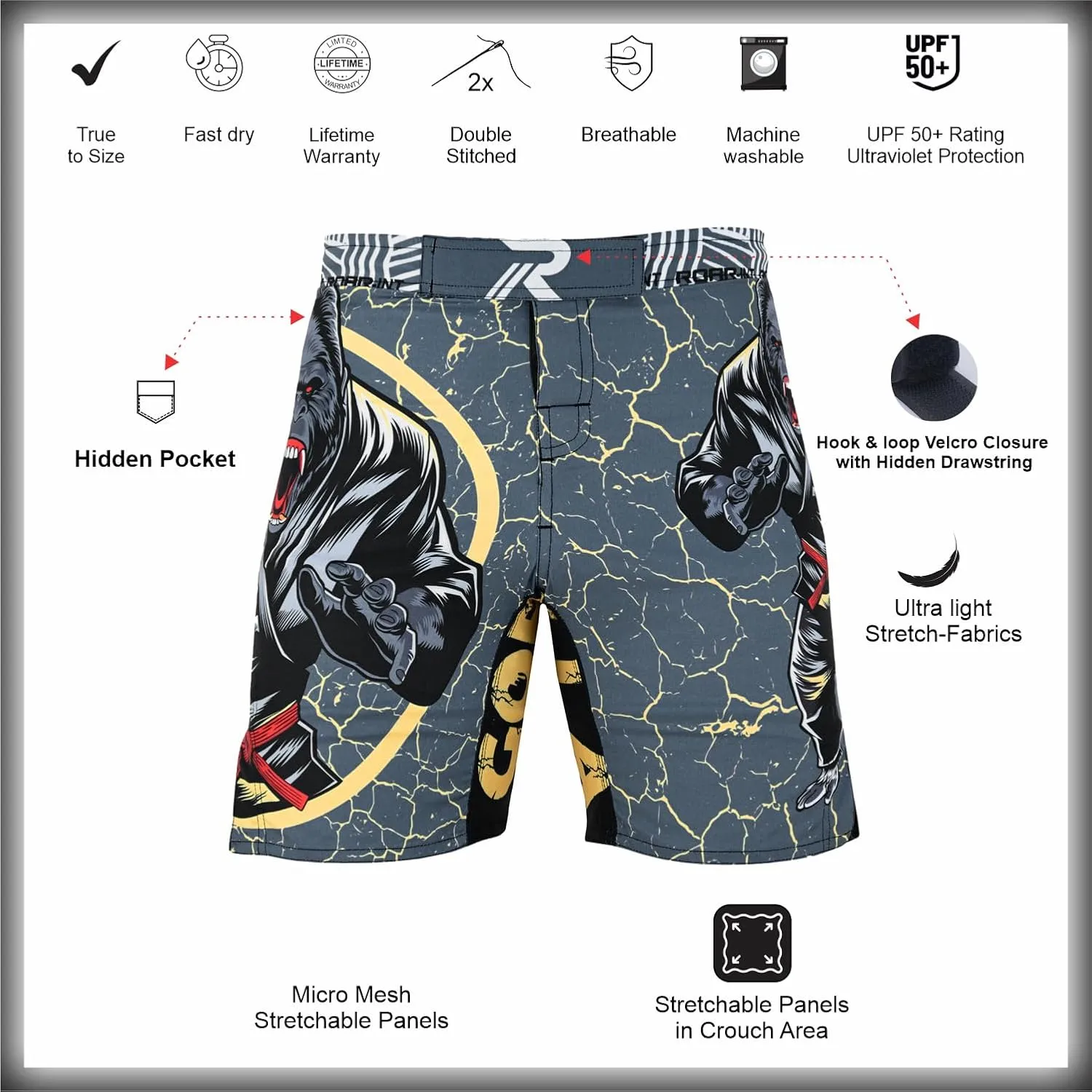 ROAR-INT Kids Mixed Martial Arts MMA Shorts BJJ Cross Training Gym Boxing Grappling Kickboxing Muay Thai Workout Shorts