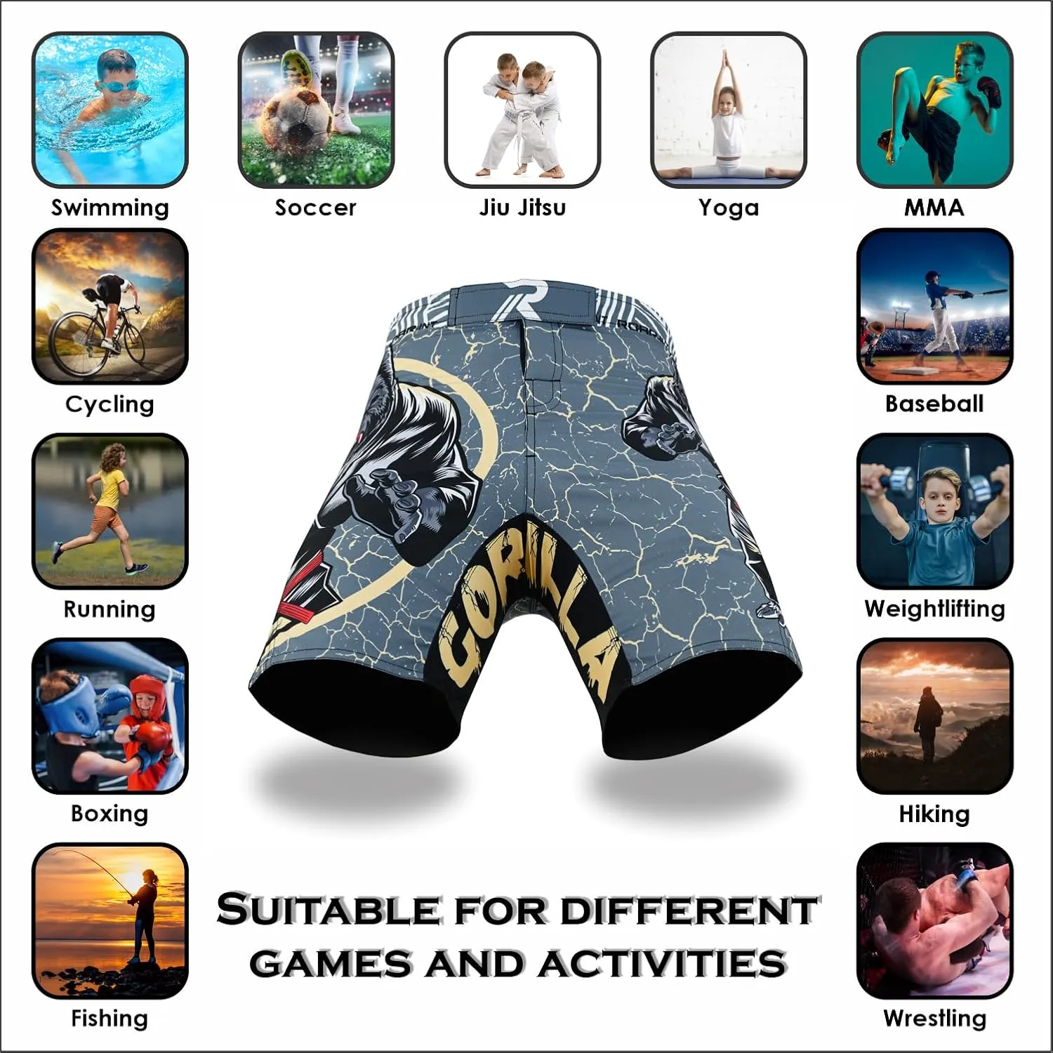 ROAR-INT Kids Mixed Martial Arts MMA Shorts BJJ Cross Training Gym Boxing Grappling Kickboxing Muay Thai Workout Shorts