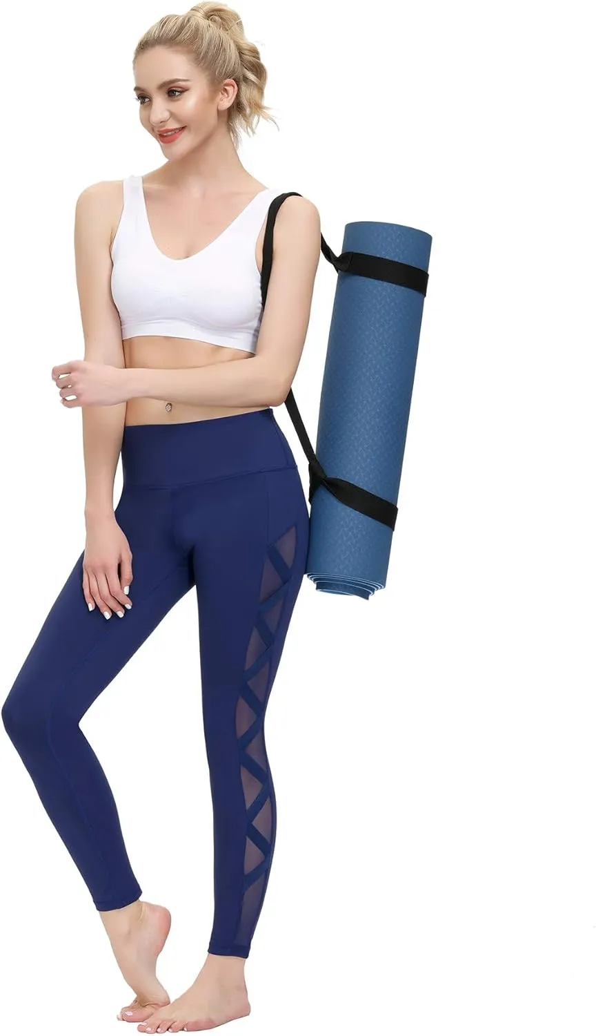 romansong Women's Mesh Leggings Yoga Pants with Pocket, Non See-Through Capri High Waisted Tummy Control 4 Way Stretch