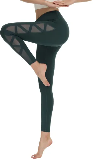 romansong Women's Mesh Leggings Yoga Pants with Pocket, Non See-Through Capri High Waisted Tummy Control 4 Way Stretch