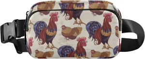 Rooster Hens Chickens Fanny Packs for Women Men Belt Bag with Adjustable Strap Fashion Waist Packs Crossbody Bag Waist Pouch for Workout Hiking