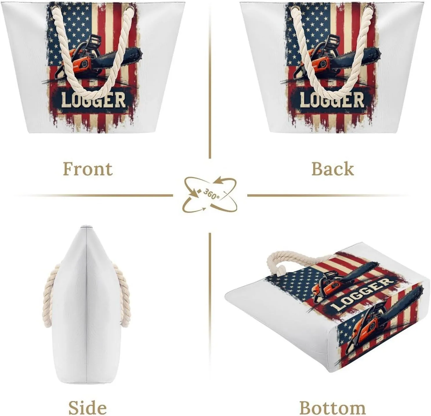 Rope Bag Women Men Beach Tote Bag with Hemp Rope Handle Top Zipper Boat Bag Large Capacity Handbag