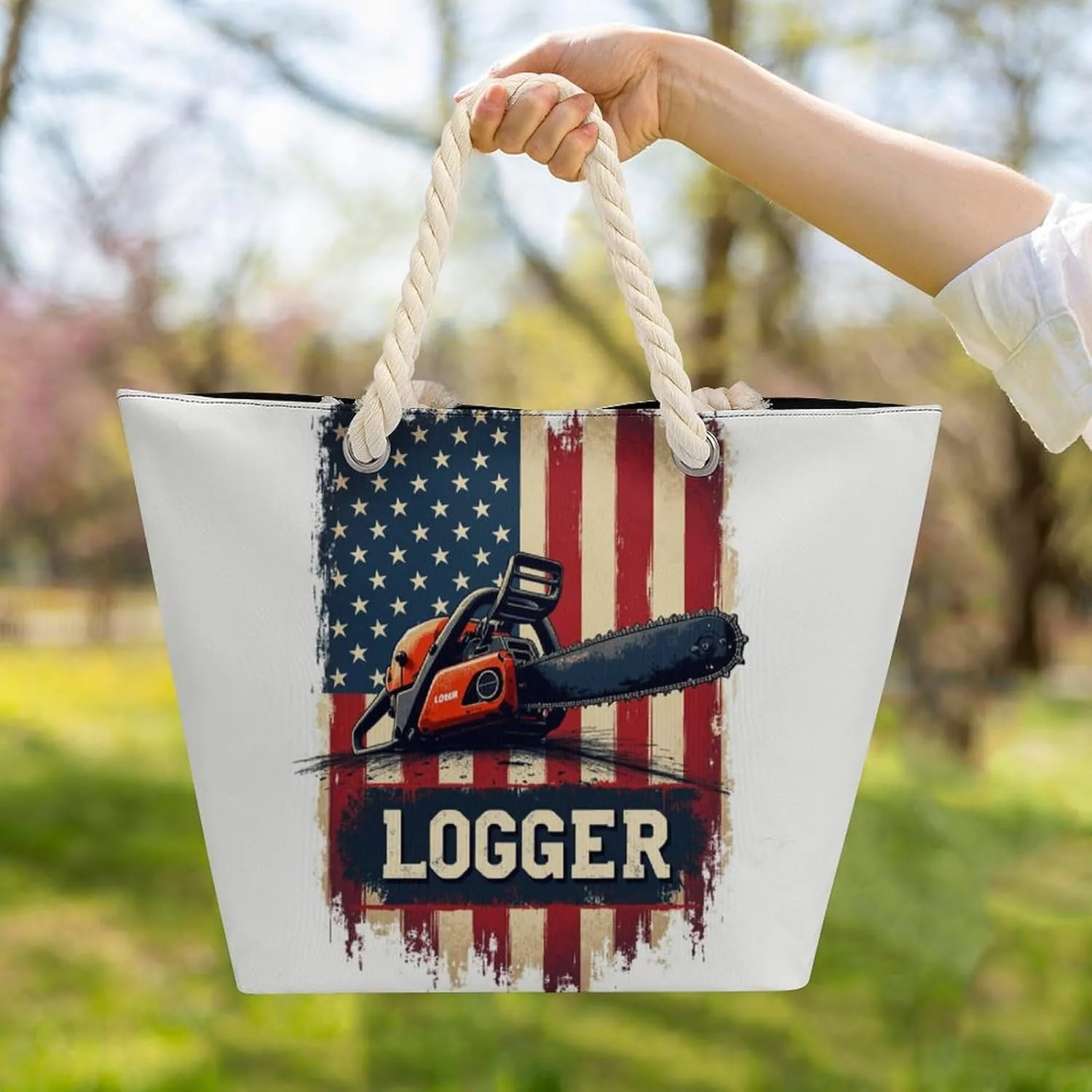 Rope Bag Women Men Beach Tote Bag with Hemp Rope Handle Top Zipper Boat Bag Large Capacity Handbag