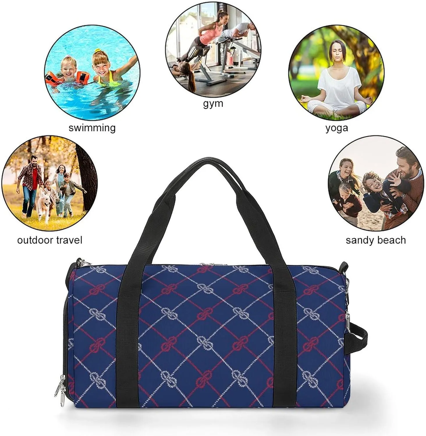 Rope Diagonal Plaid Print Sports Tote Gym Bag for Women Men, Overnight Bag with Shoe Compartment Water Resistant