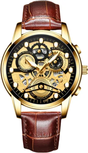 RORIOS Mens Watches Luminous Wristwatches Analog Quartz Watches with Leather Strap Calendar Watches Fashion Dress Watch for Men