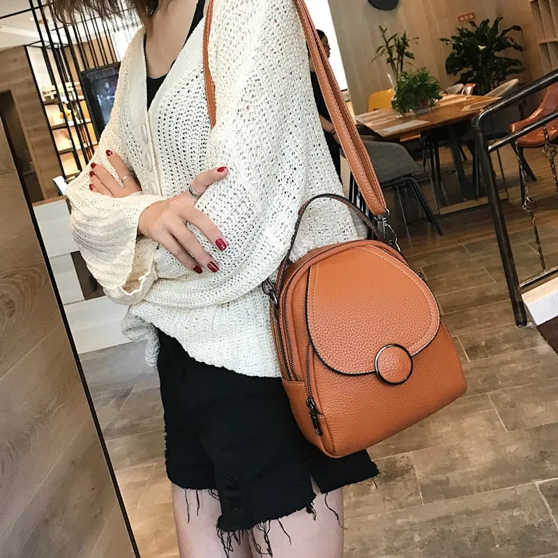 Round Buckle Eco-Leather Backpack