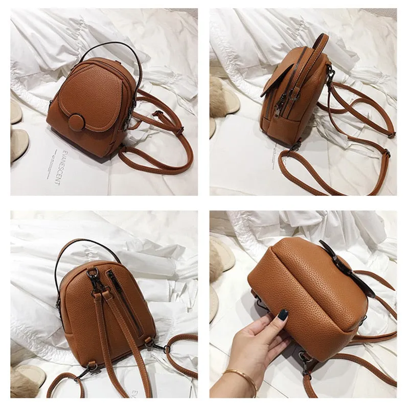 Round Buckle Eco-Leather Backpack