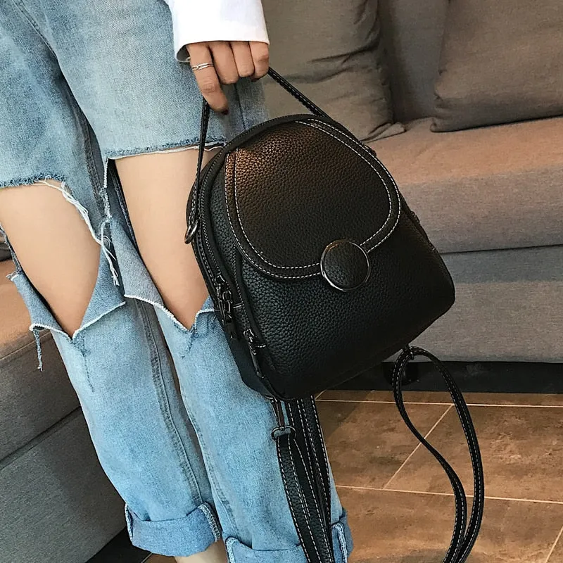 Round Buckle Eco-Leather Backpack