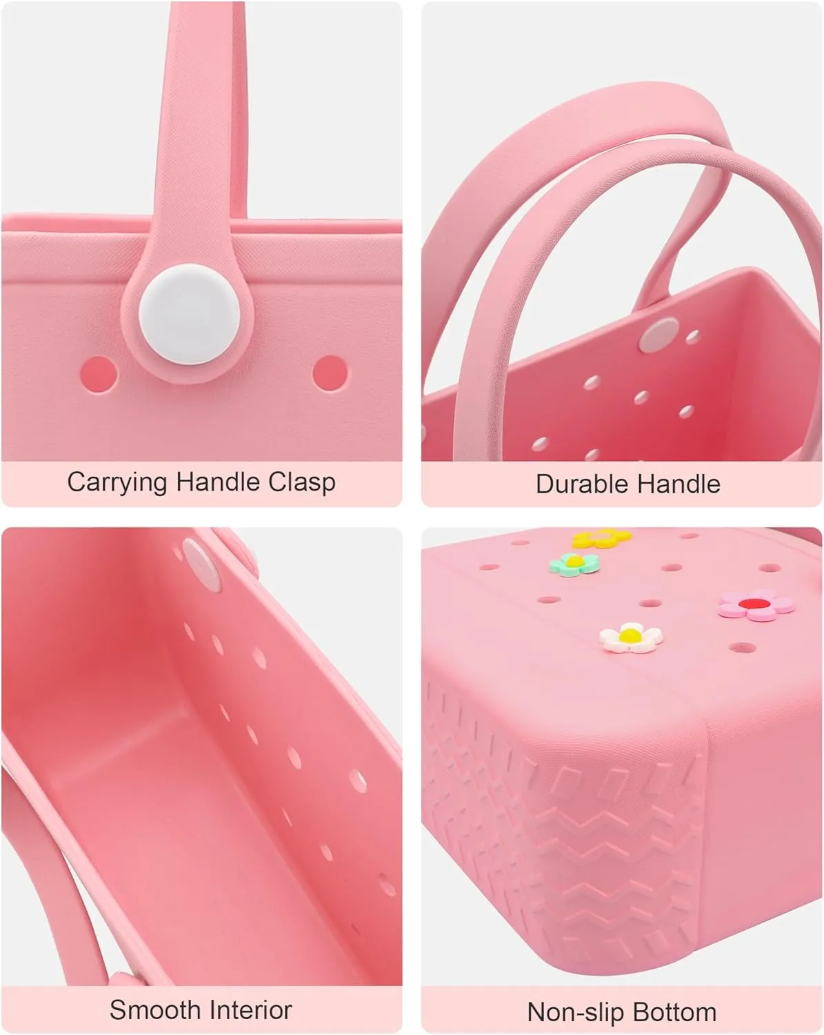 Rubber Tote Bag Beach Bag Durable Lightweight EVA Portable Bag, Open Handbag with Charms for Beach Pool Outdoor Sport Travel