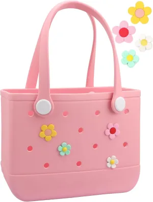 Rubber Tote Bag Beach Bag Durable Lightweight EVA Portable Bag, Open Handbag with Charms for Beach Pool Outdoor Sport Travel