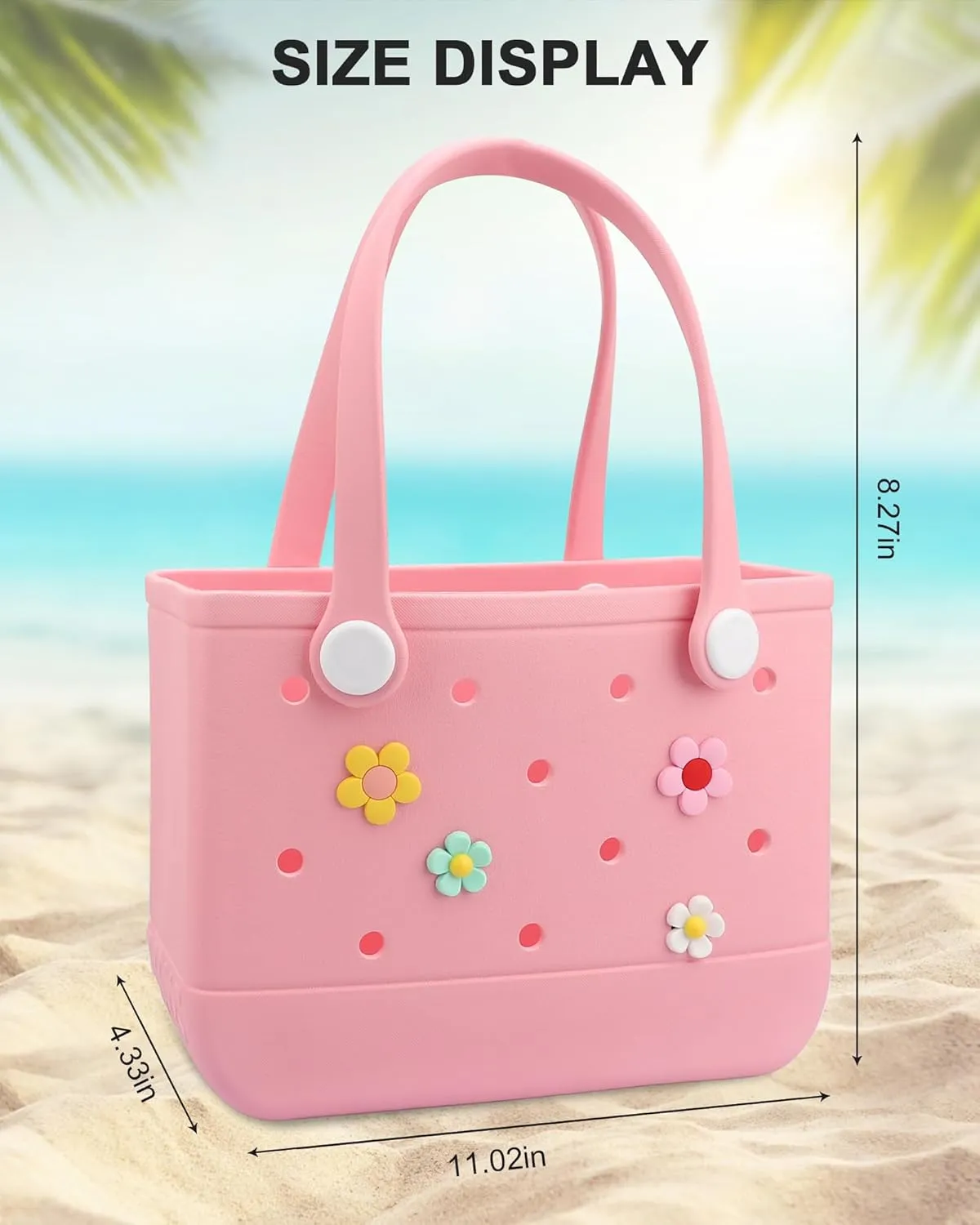 Rubber Tote Bag Beach Bag Durable Lightweight EVA Portable Bag, Open Handbag with Charms for Beach Pool Outdoor Sport Travel
