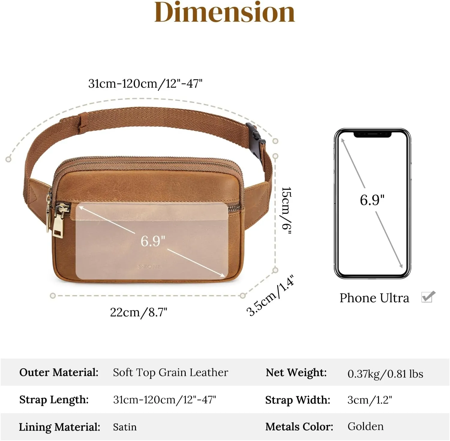S-ZONE Fanny Packs for Women Genuine Leather RFID Blocking Crossbody Bags Purses Sling Waist Chest Bag Gifts Travel Running Adjustable Strap Men