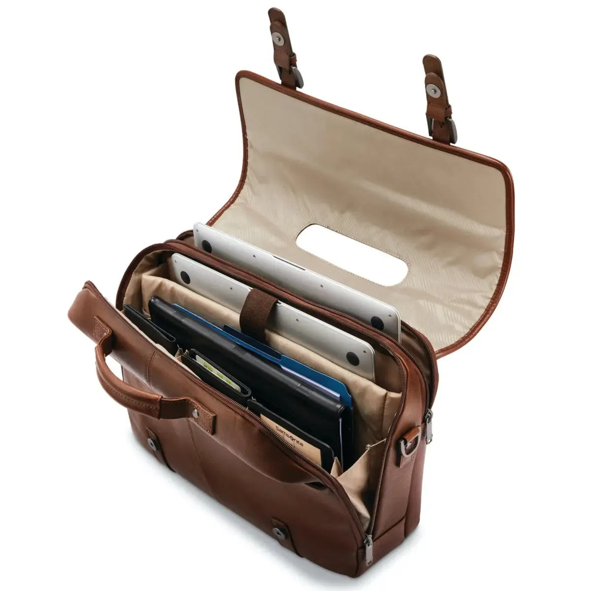 Samsonite Classic Leather Flapover 15.6" Laptop Bag - Cognac