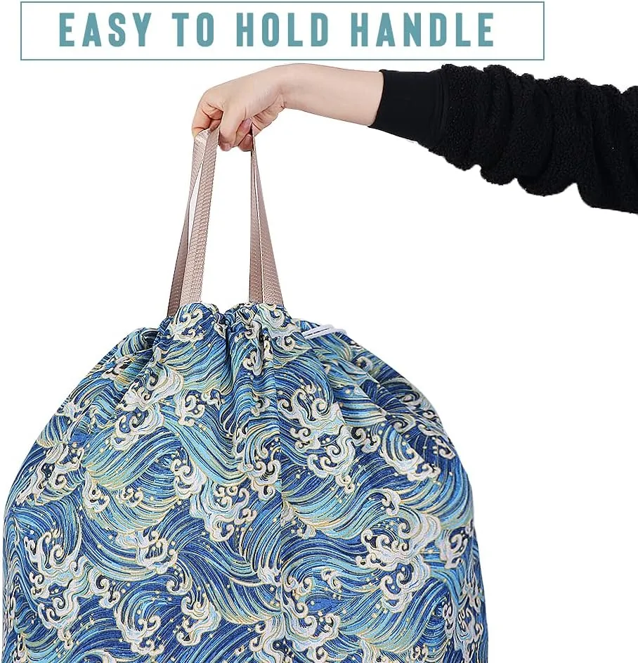 Sanlykate Extra Large Laundry Bag with Drawstring Closure and Handle, 28 x 40 Inch Heavy Duty Travel Dirty Clothes Bag for Laundromat and Household, Blue Wave