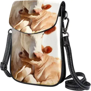 Satchel Bag Cow And Calf Watercolor Purse Crossbody Leather Messenger Bag For Women