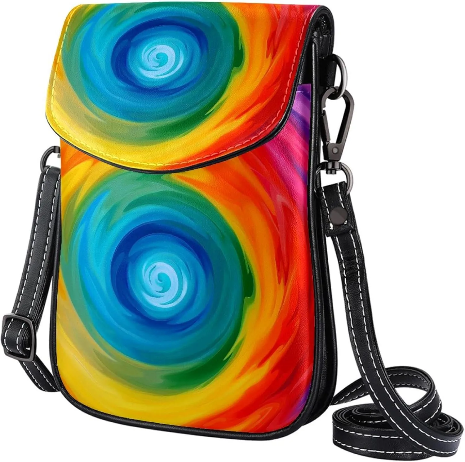 Satchel Bag Swirl Rainbow Tie Dye Print Purse Crossbody Leather Messenger Bag For Women