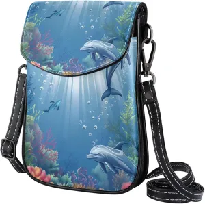 Satchel Bag Underwater Scene With Dolphins Coral Purse Crossbody Leather Messenger Bag For Women