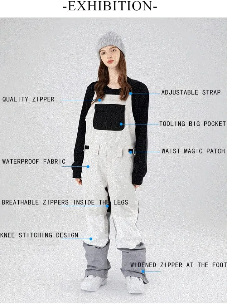 SEARIPE Women and Mens Snow Bibs Adjustable Overalls Pants Wear-resistant Bib Hiking Climbing Insulated Ski Pants