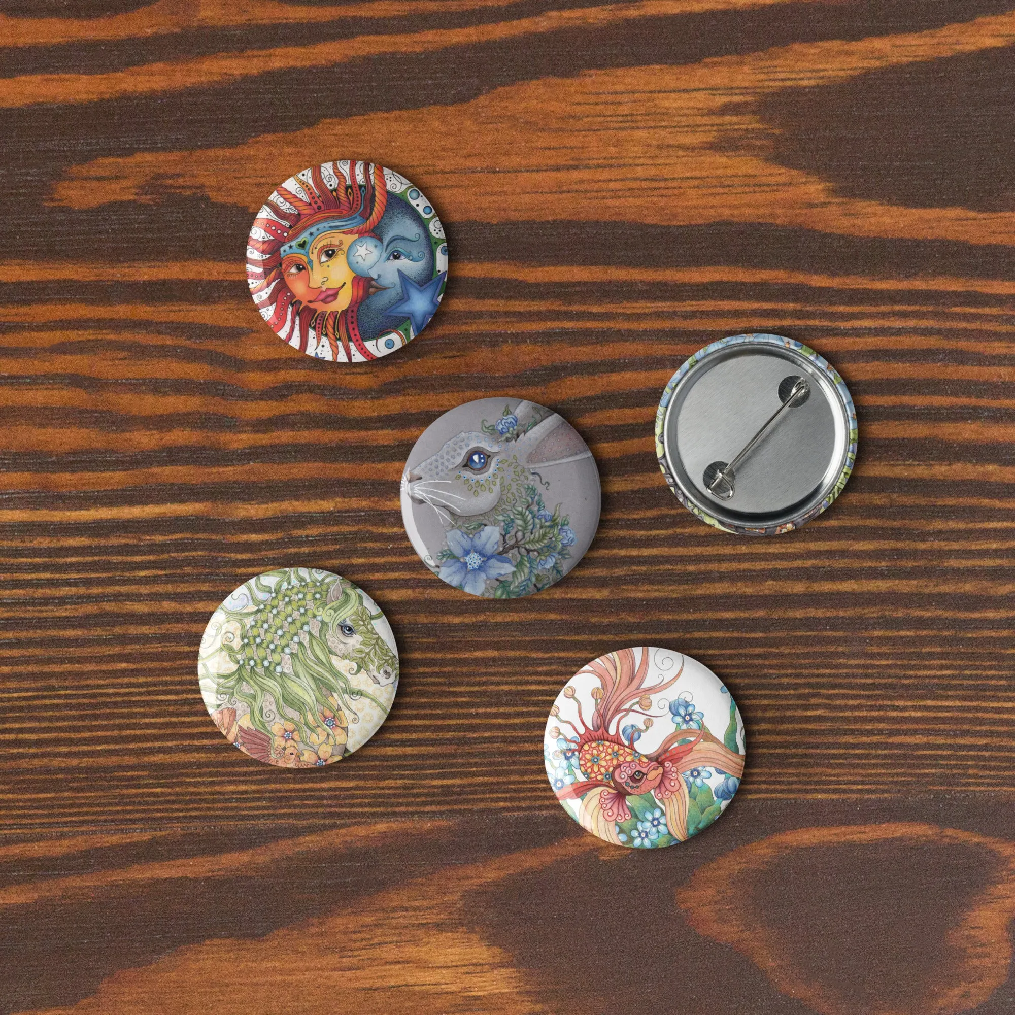 Set of 5 pin buttons by Ruby Charm Colors: Collection 2