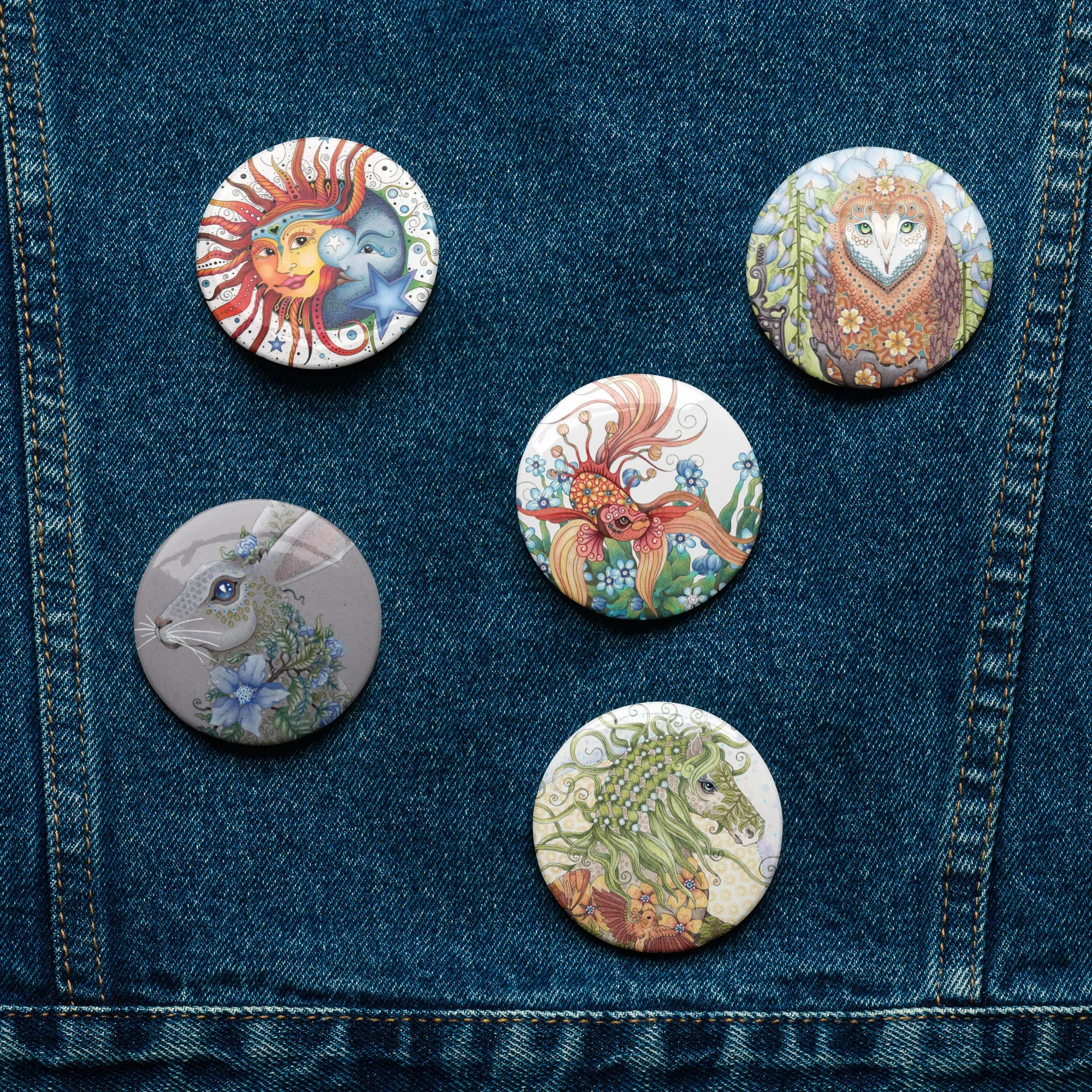Set of 5 pin buttons by Ruby Charm Colors: Collection 2