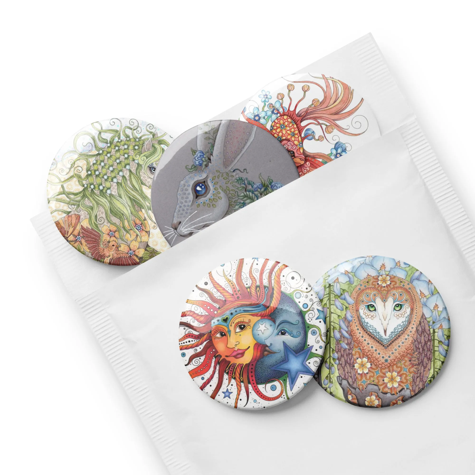 Set of 5 pin buttons by Ruby Charm Colors: Collection 2