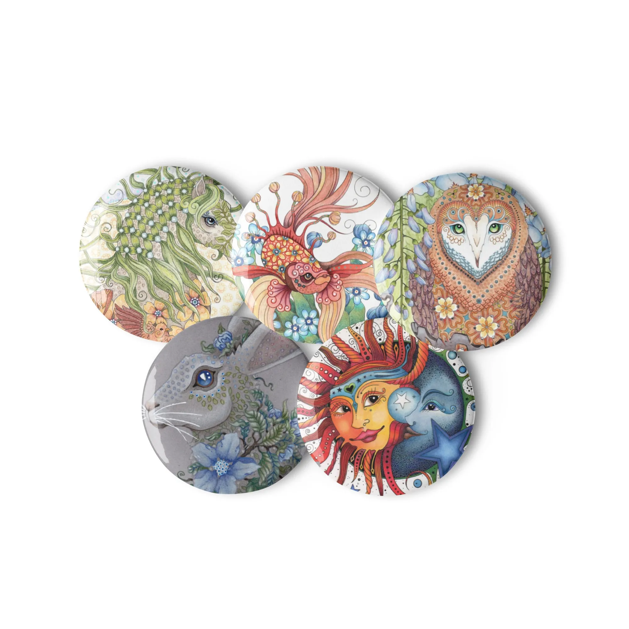 Set of 5 pin buttons by Ruby Charm Colors: Collection 2