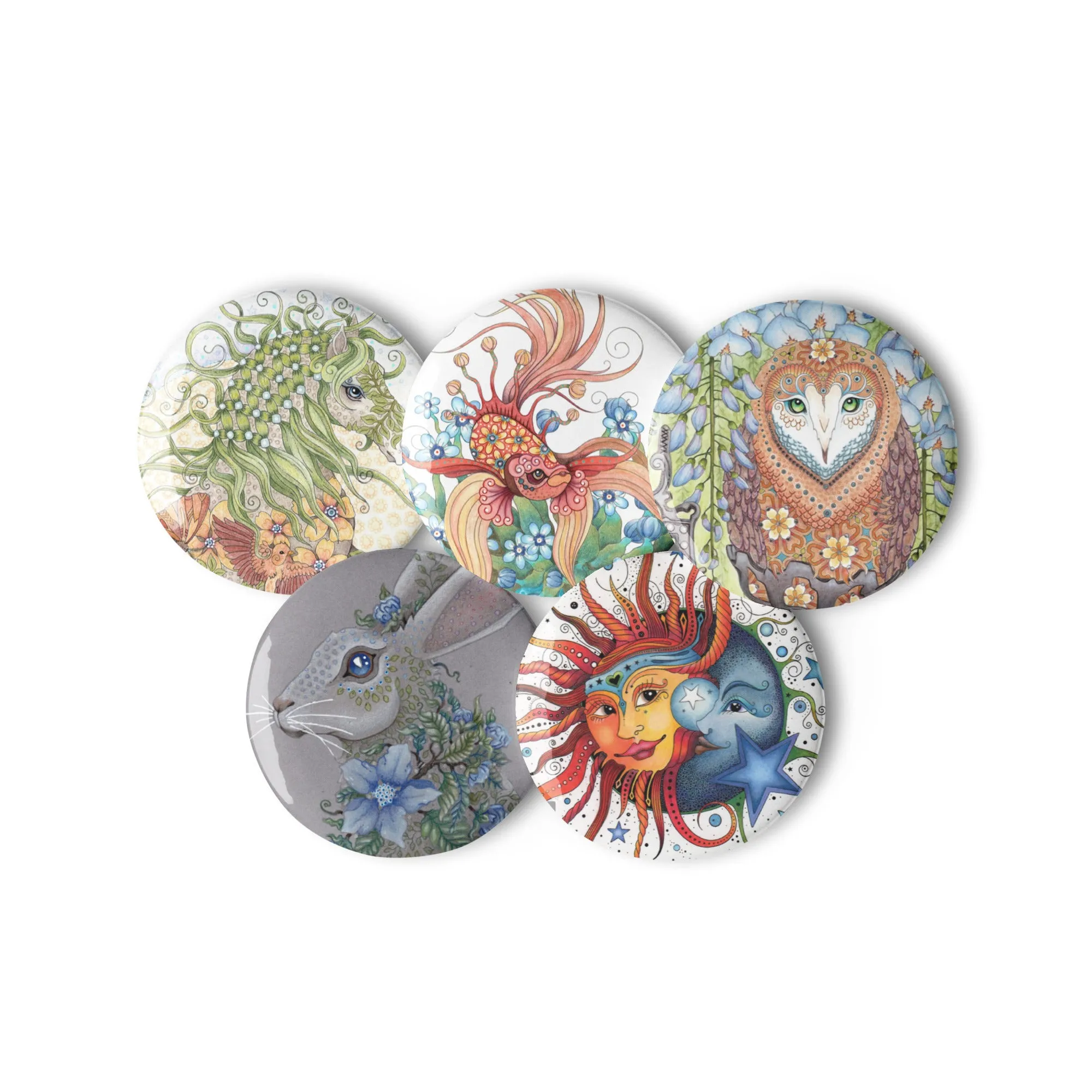 Set of 5 pin buttons by Ruby Charm Colors: Collection 2