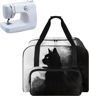 Sewing Machine Carrying Case with Storage Pocket, Black Cat Universal Tote Bag with Bottom Pad Compatible with Most Standard Singer, Brother